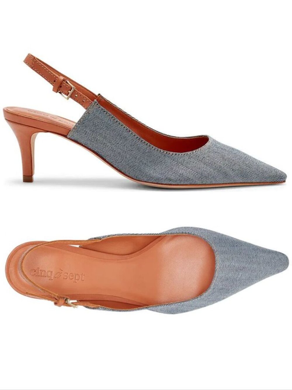 Cinq A Sept Sylvie Pointed Toe Slingback Pumps 39 9 Indigo Blue Denim NEW $345